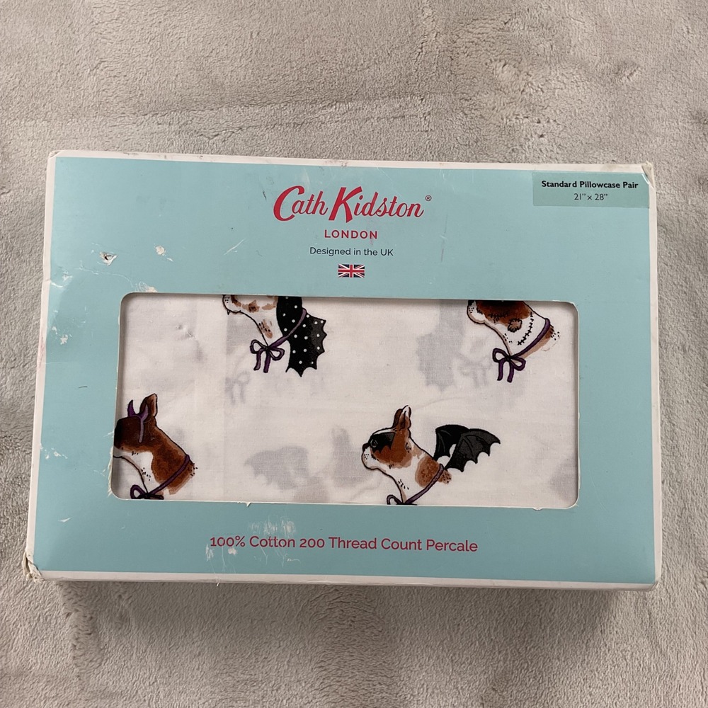 Cath Kidston Spooky Dogs Standard Pillowcase Pair 100% Cotton Halloween Frenchie